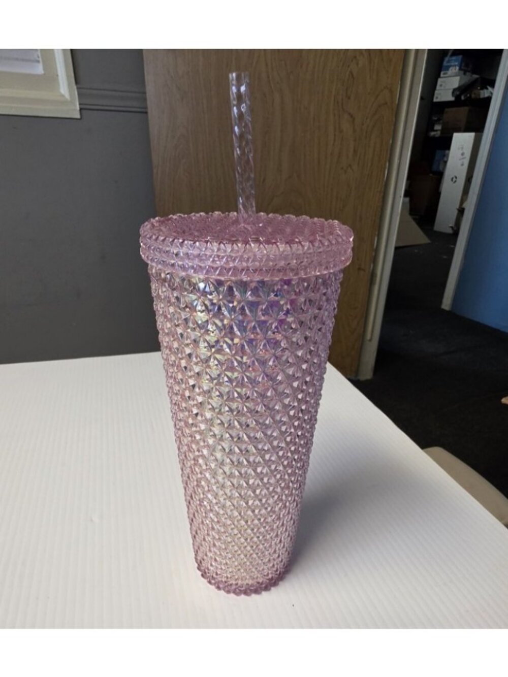 Mainstays Double Wall Insulated Textured Tumbler 26oz Pink Plastic Cup with Top